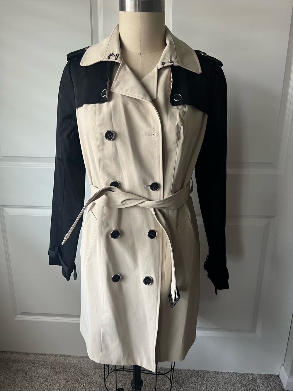 New York & Company Black and Cream Trench Coat